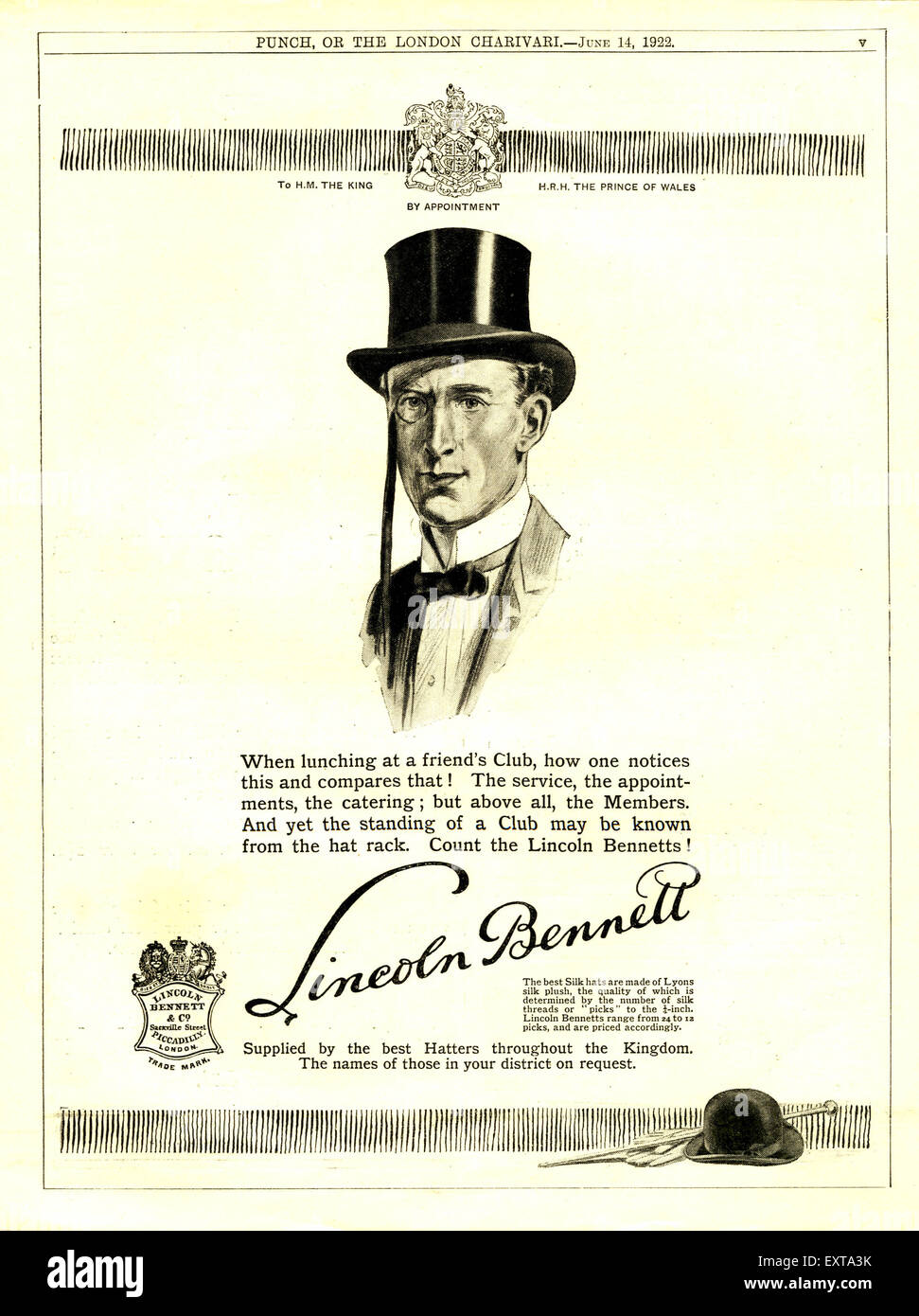 1920 Lincoln Bennett annonce Magazine UK Banque D'Images