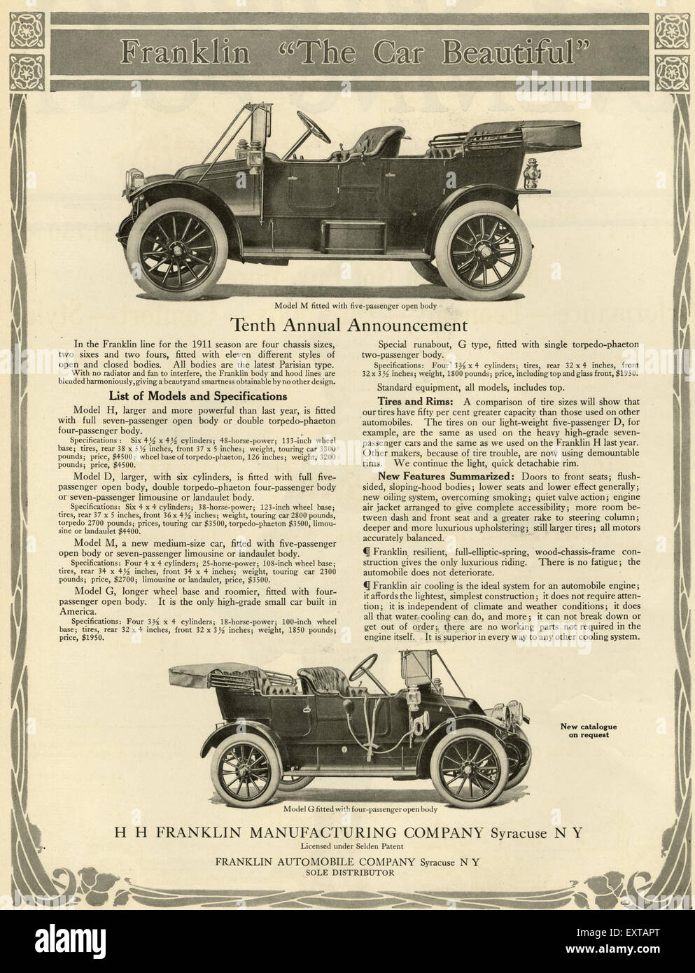 1910 USA Franklin Publicité Magazine Banque D'Images
