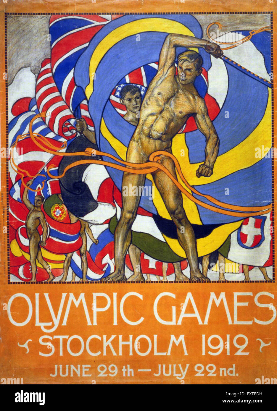 Natation - Jeux Olympiques de Stockholm 1912 - nage libre 4 x 100 m pour femmes.L'équipe de Grande-Bretagne qui a gagné l'or Photo Stock - Alamy
