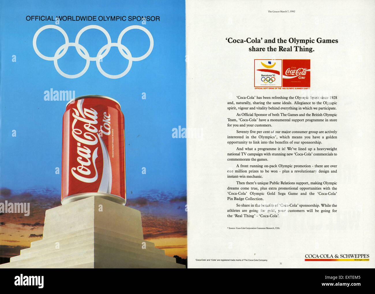1990 USA Magazine Coca-Cola annonce Banque D'Images
