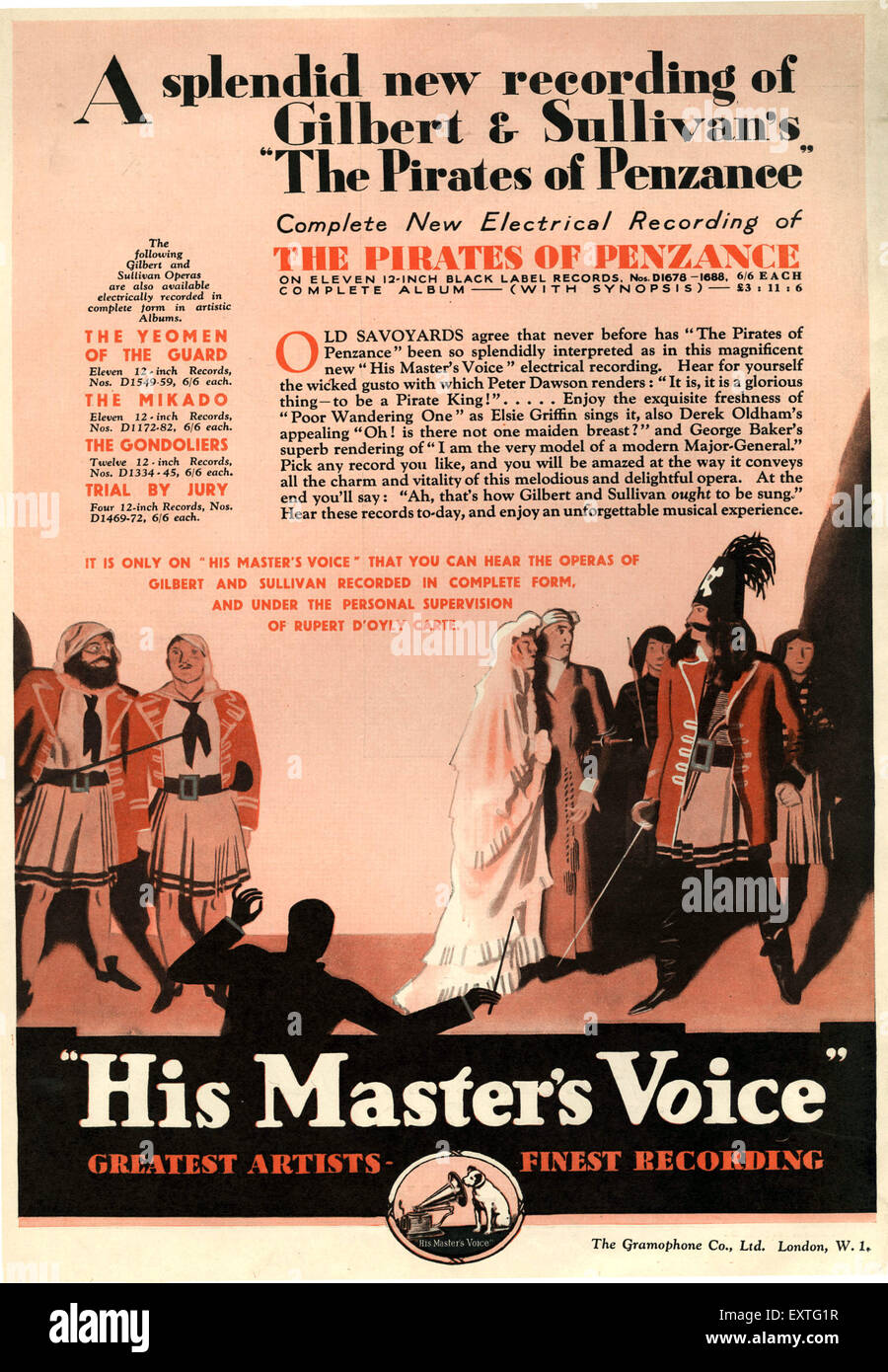 1920 Royaume-Uni HMV, Gilbert et Sullivan annonce Magazine Banque D'Images