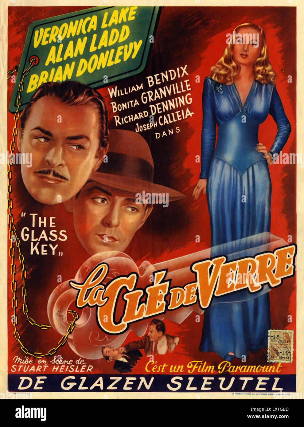 1940 France La Clé en verre affiche de film Banque D'Images