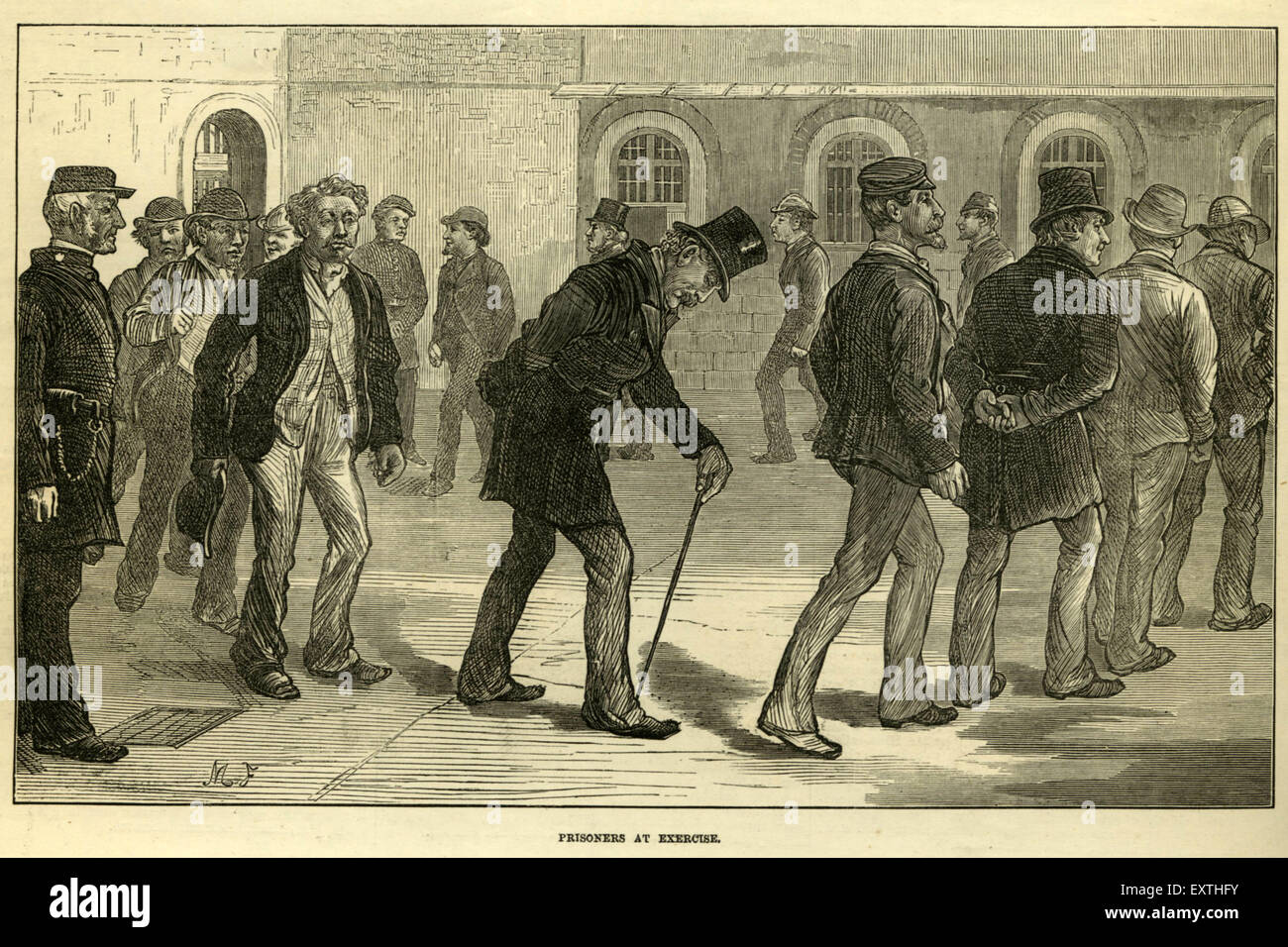 1870 UK Prisonniers à Newgate exercice plaque Magazine Banque D'Images
