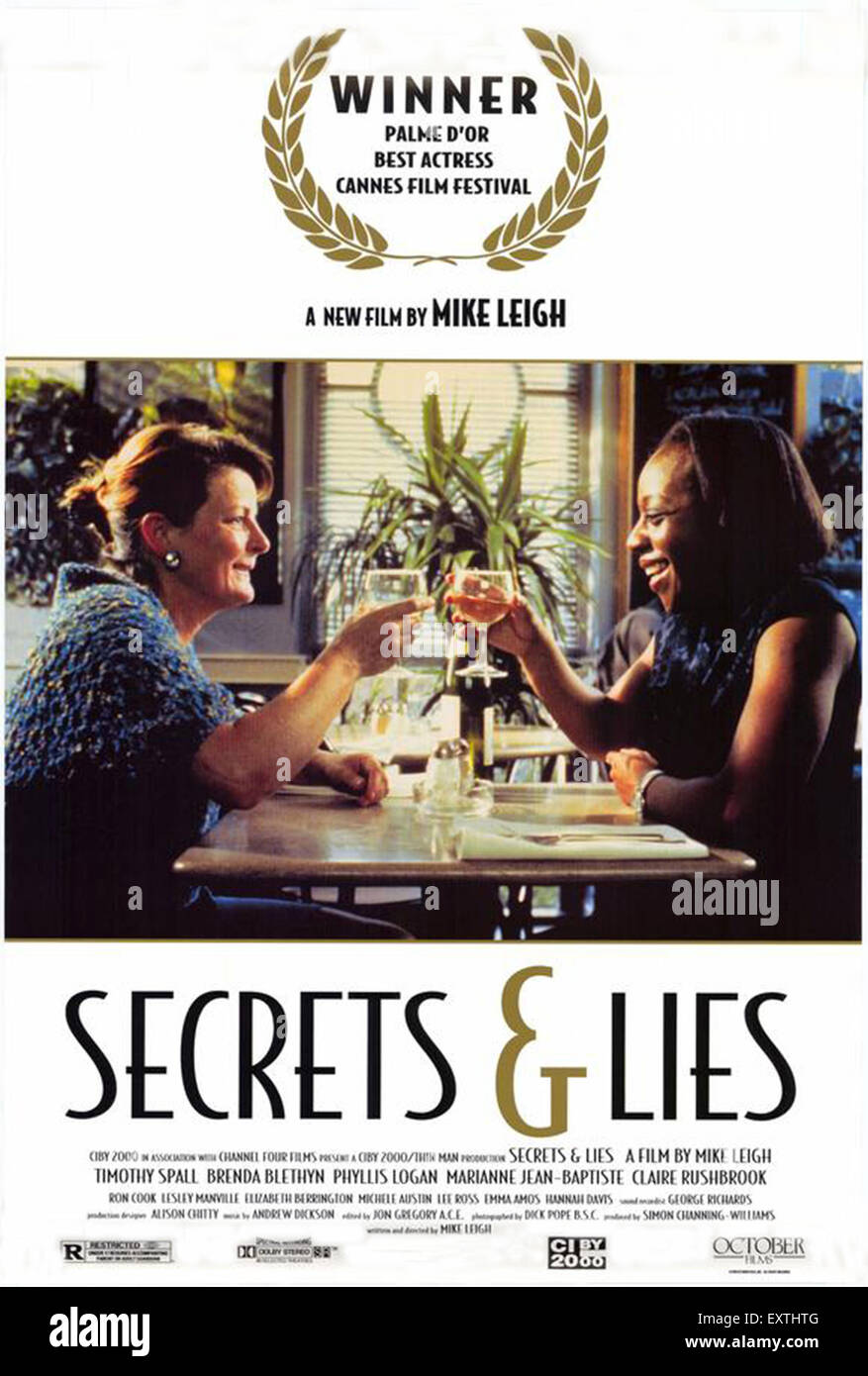 1990 UK affiche de film Secrets et mensonges Banque D'Images
