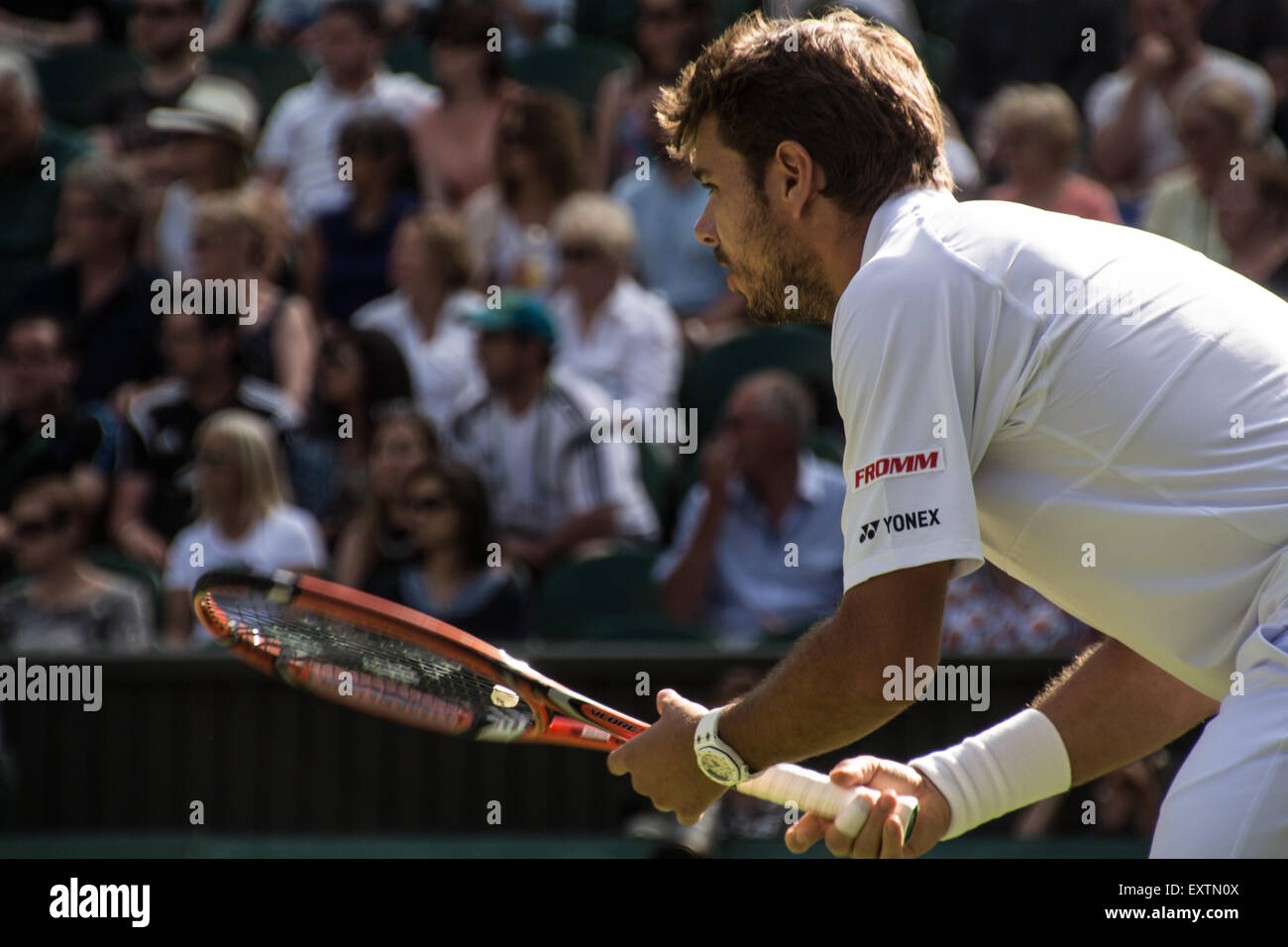 Stan Wawrinka, le Court Central de Wimbledon, 2015 le jour 1 Banque D'Images