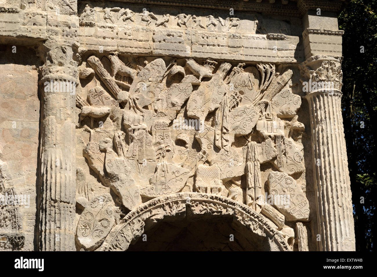 France, Provence, Vaucluse, Orange, Arc romain, bas relief Banque D'Images