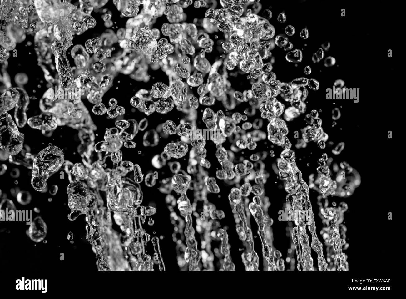 Léviter des gouttes d'eau sur fond noir. Les éclaboussures d'eau sur fond sombre. Banque D'Images