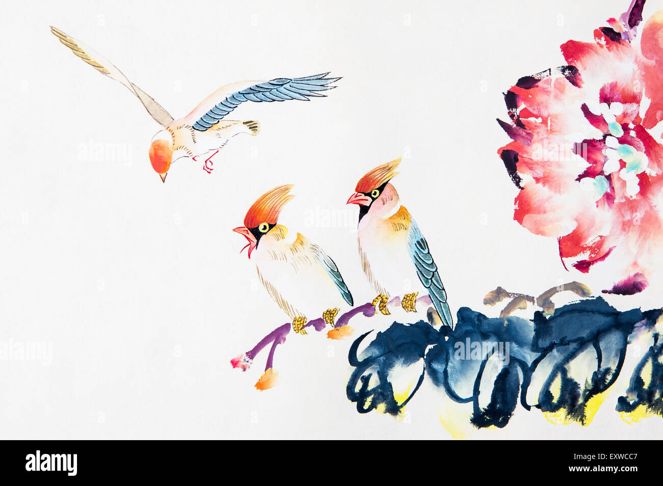 La peinture chinoise traditionnelle, d'oiseaux, Banque D'Images
