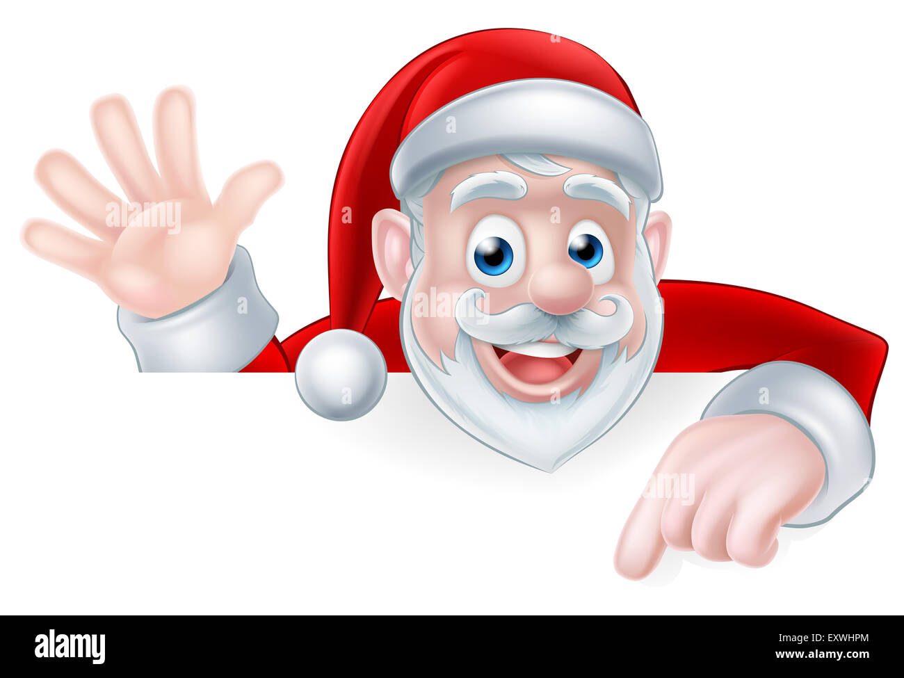 Une illustration d'un dessin de Père Noël, gesticulant, tout en pointant sur un signe d'oeil Banque D'Images