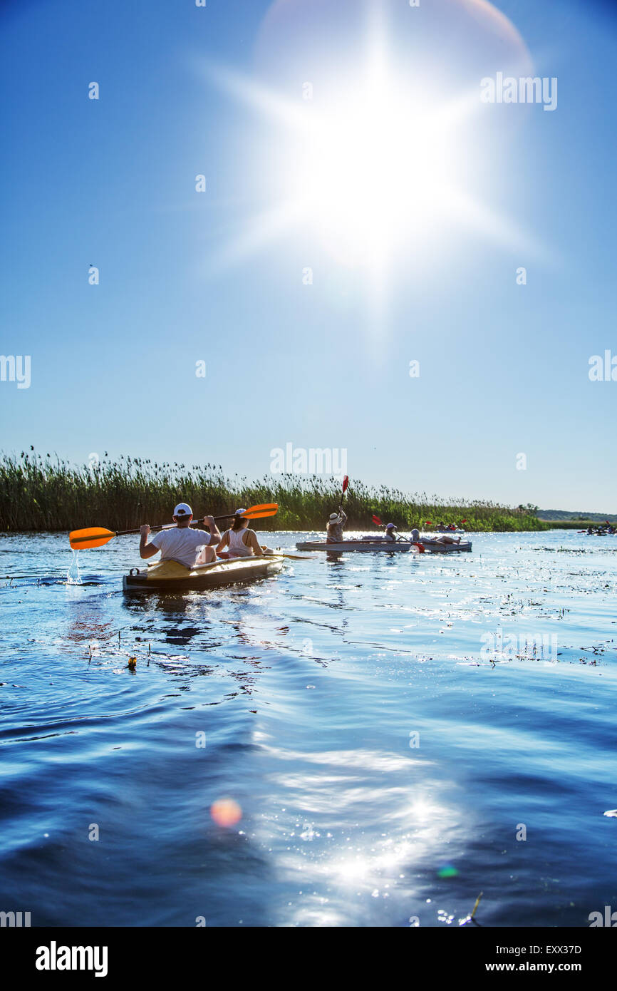 Rafting sur la rivière Vorskla. Banque D'Images