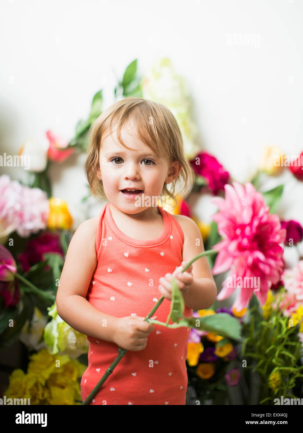 Portrait of little girl (2-3) with flower Banque D'Images