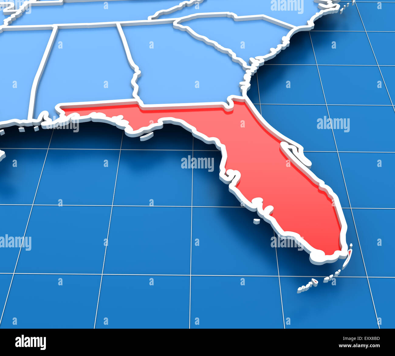 De rendu 3D avec carte des Etats-Unis a mis en évidence l'état de Floride Banque D'Images