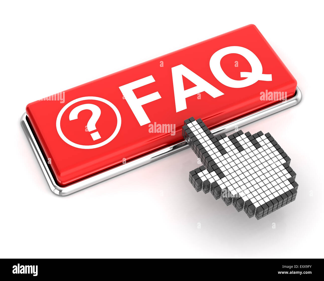 Curseur main en cliquant sur un bouton FAQ Banque D'Images