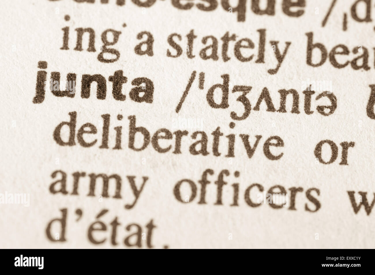 Définition du mot junta dans le dictionnaire Banque D'Images