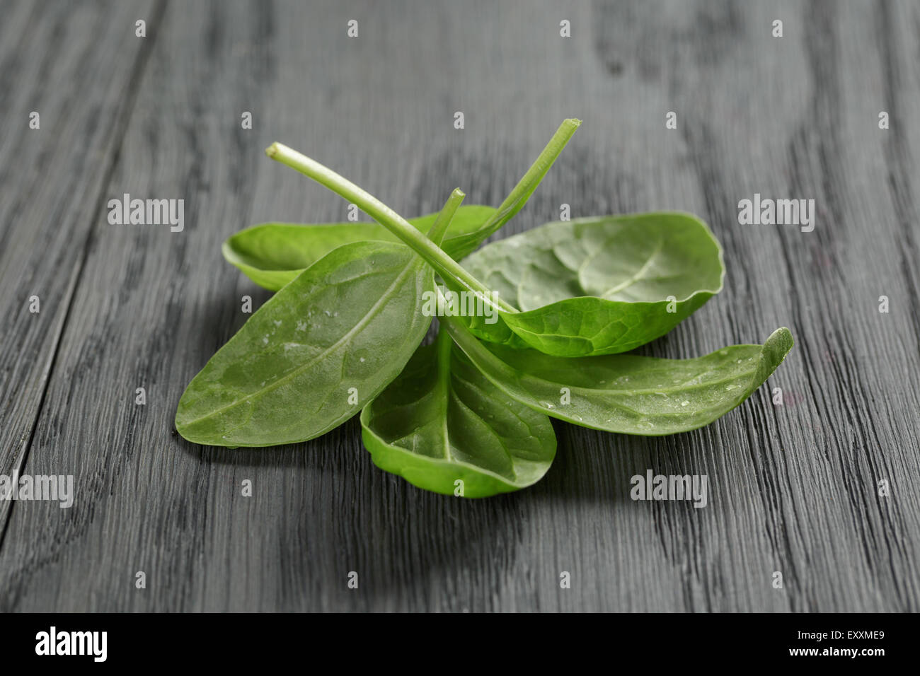 Feuilles d'épinards fraîches sur la table en bois Banque D'Images