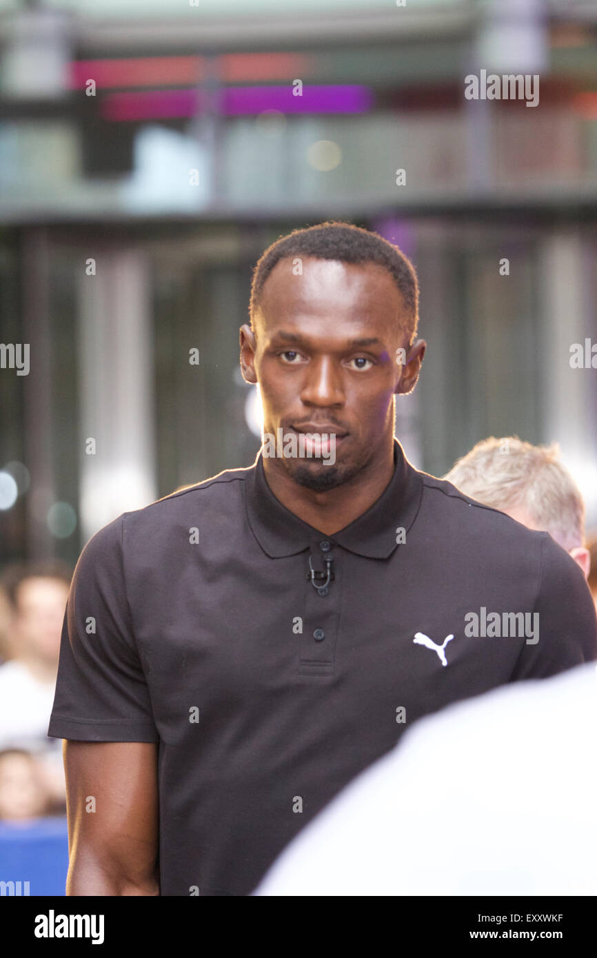 Londres, Royaume-Uni, le 17 juillet 2015. Le sprinter jamaïcain Usain Bolt apparaissant sur l'une émission à la BBC studios à Londres. Credit : Danny Charlette/Alamy Live News Banque D'Images