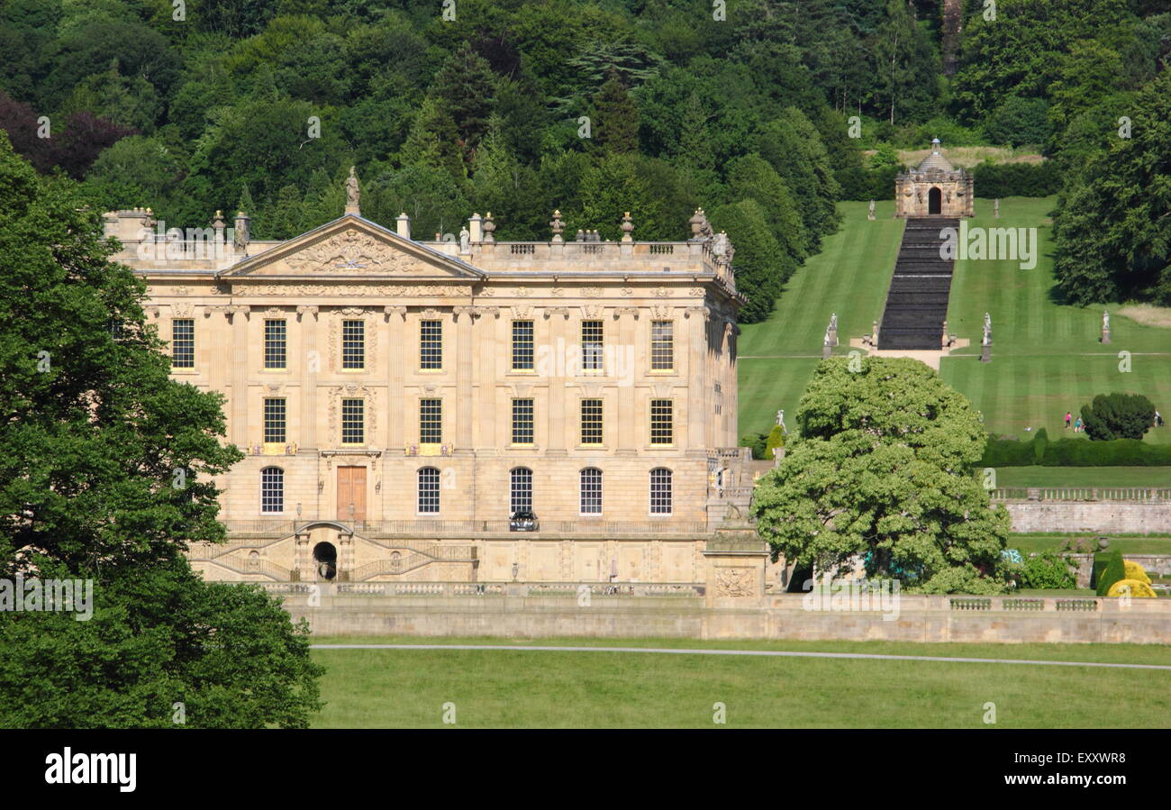 Le Derbyshire stately home, Chatsworth House après son lifting, Peak District, Derbyshire, Angleterre, Royaume-Uni Banque D'Images