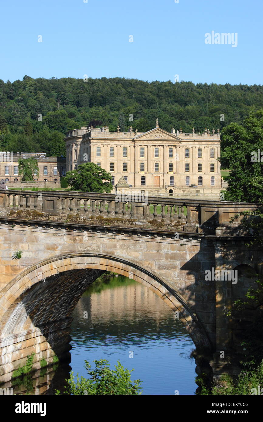 Chatsworth House, un manoir anglais historique dans le parc national de Peak District, Derbyshire, Angleterre, Royaume-Uni Banque D'Images