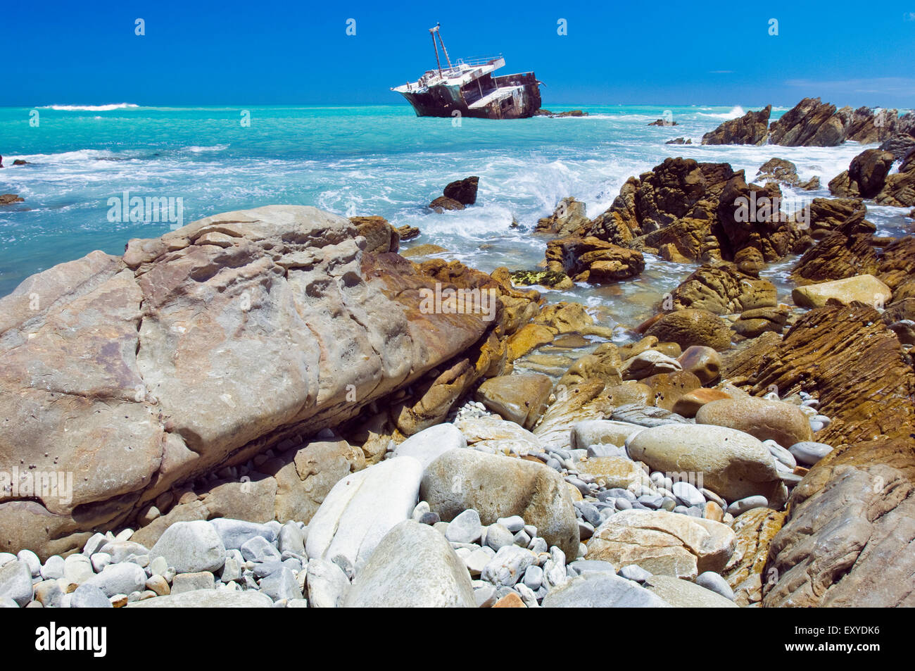 Naufrage du Meisho Maru 38 au Cap des aiguilles sur une claire,calme, journée ensoleillée. Banque D'Images