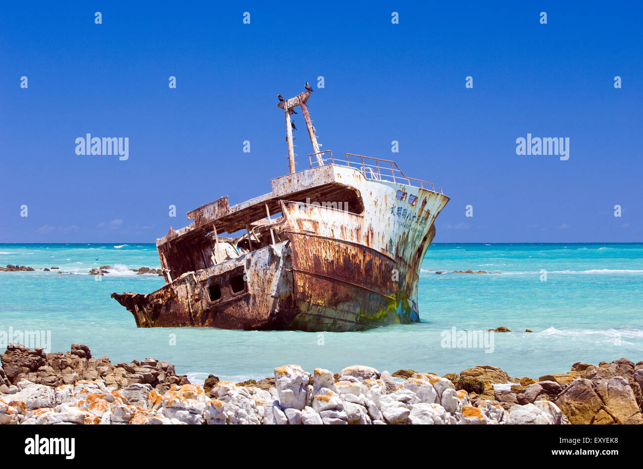 Naufrage du Meisho Maru 38 au Cap des aiguilles sur une claire,calme, journée ensoleillée. Banque D'Images