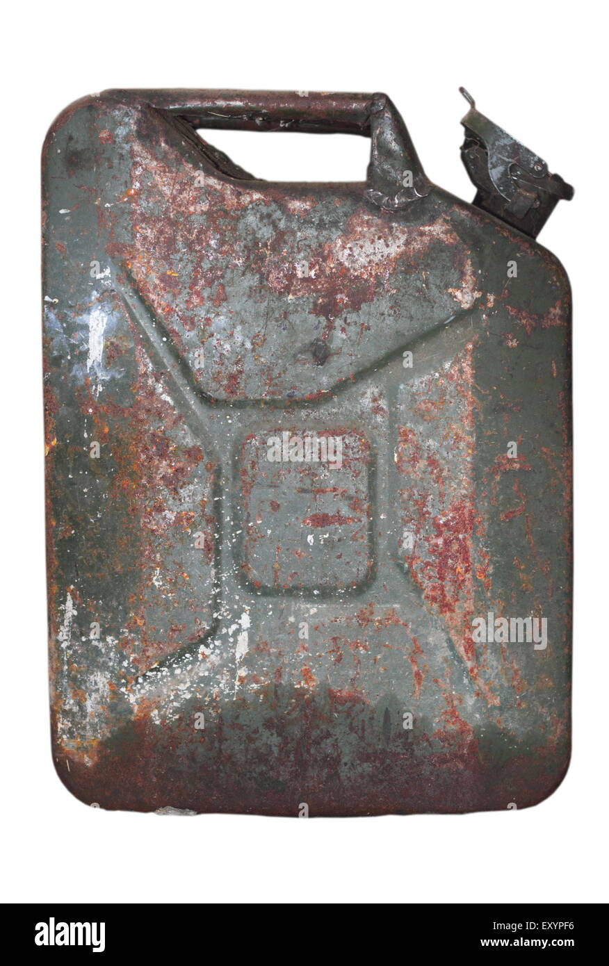 Old rusty canister essence isolated over white background Banque D'Images