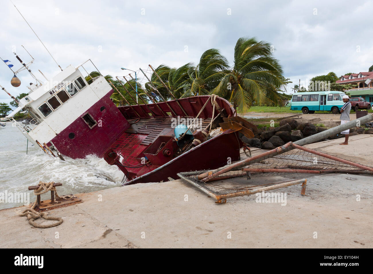 À la locale de shipwreck causés par l'ouragan Ida à Big Corn Island Harbour, Nicaragua Banque D'Images