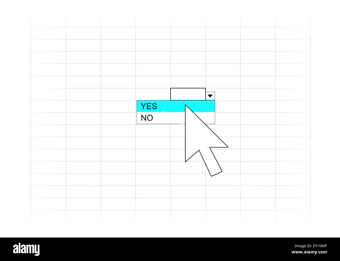 Curseur de la souris sur l'option de choisir si oui ou non sur une feuille de calcul. Banque D'Images