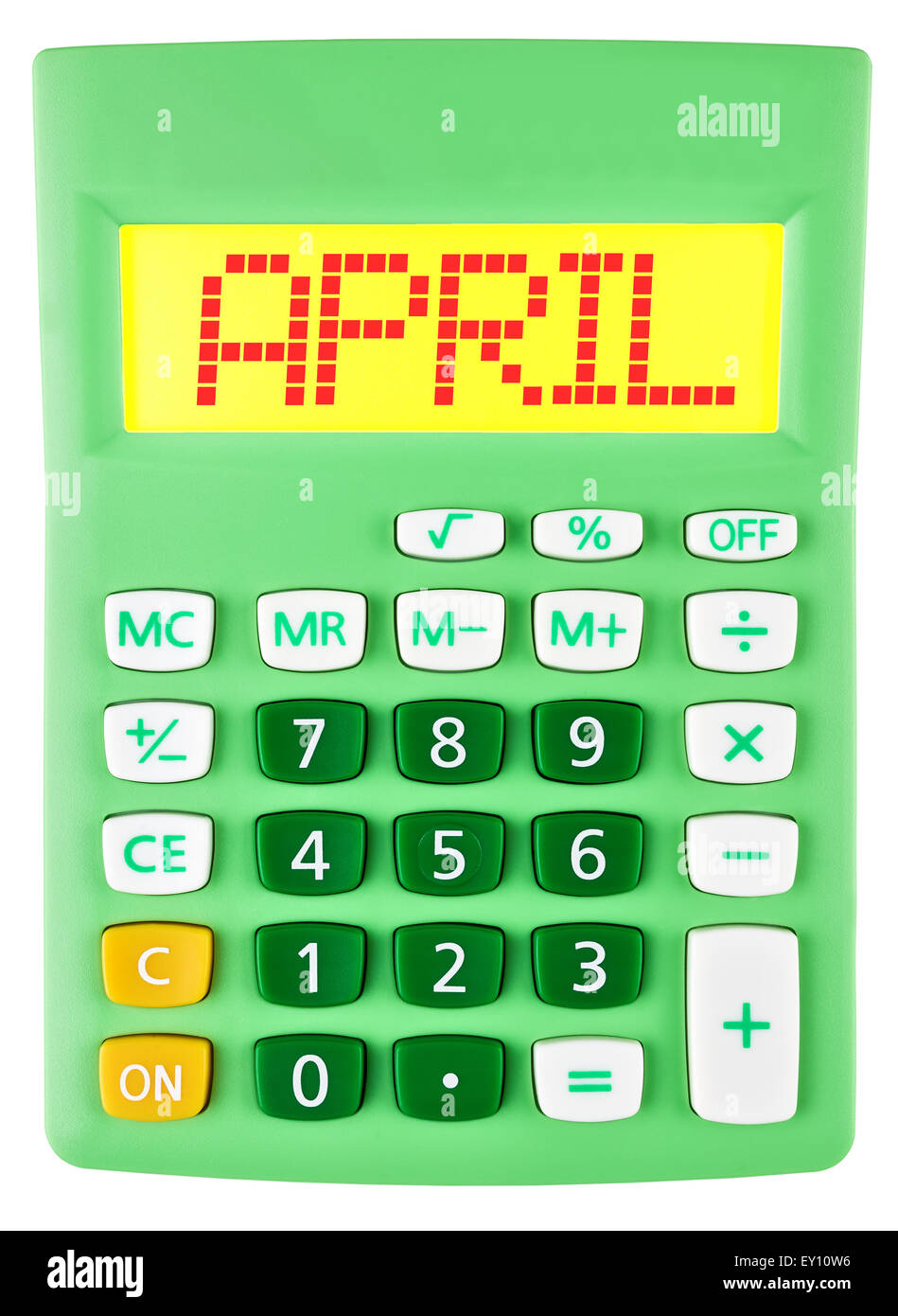 Calculatrice avec affichage sur avril isolated Banque D'Images