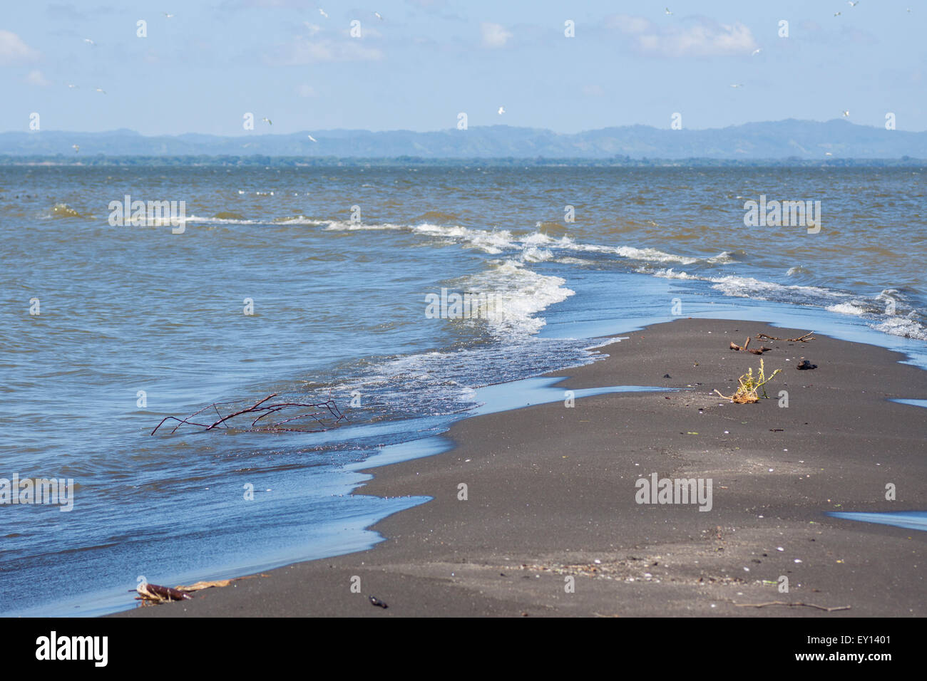 Les courants du lac en collision formant un chemin dans l'eau sur Punta Jesús María dans l'île Ometepe, Nicaragua Banque D'Images