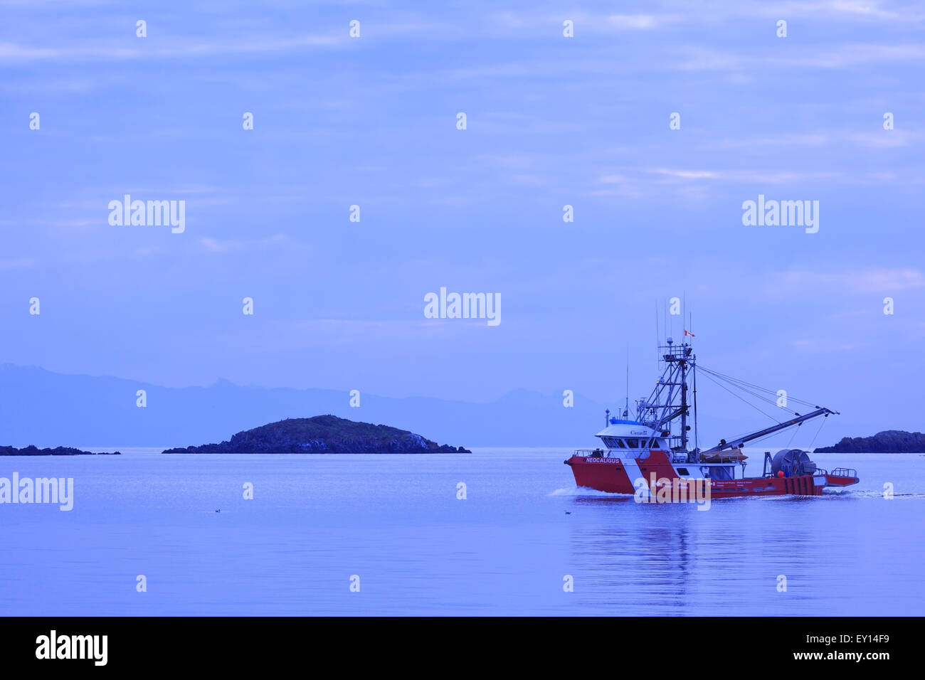 Bateau de pêche du MPO dans le détroit de Géorgie, près de Nanaimo, île de Vancouver, Colombie-Britannique Banque D'Images