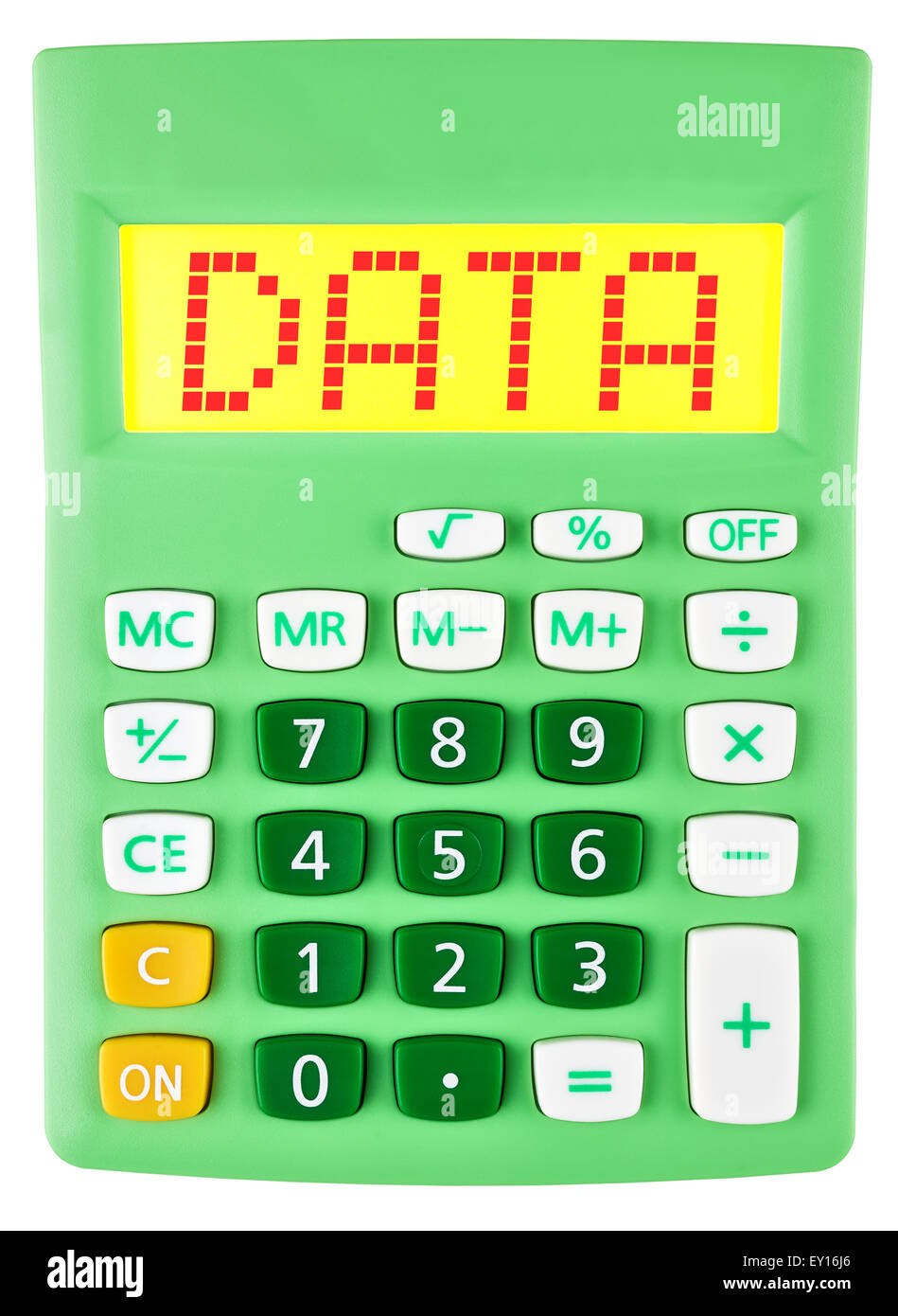 Les données sur l'écran de la calculatrice avec isolated Banque D'Images