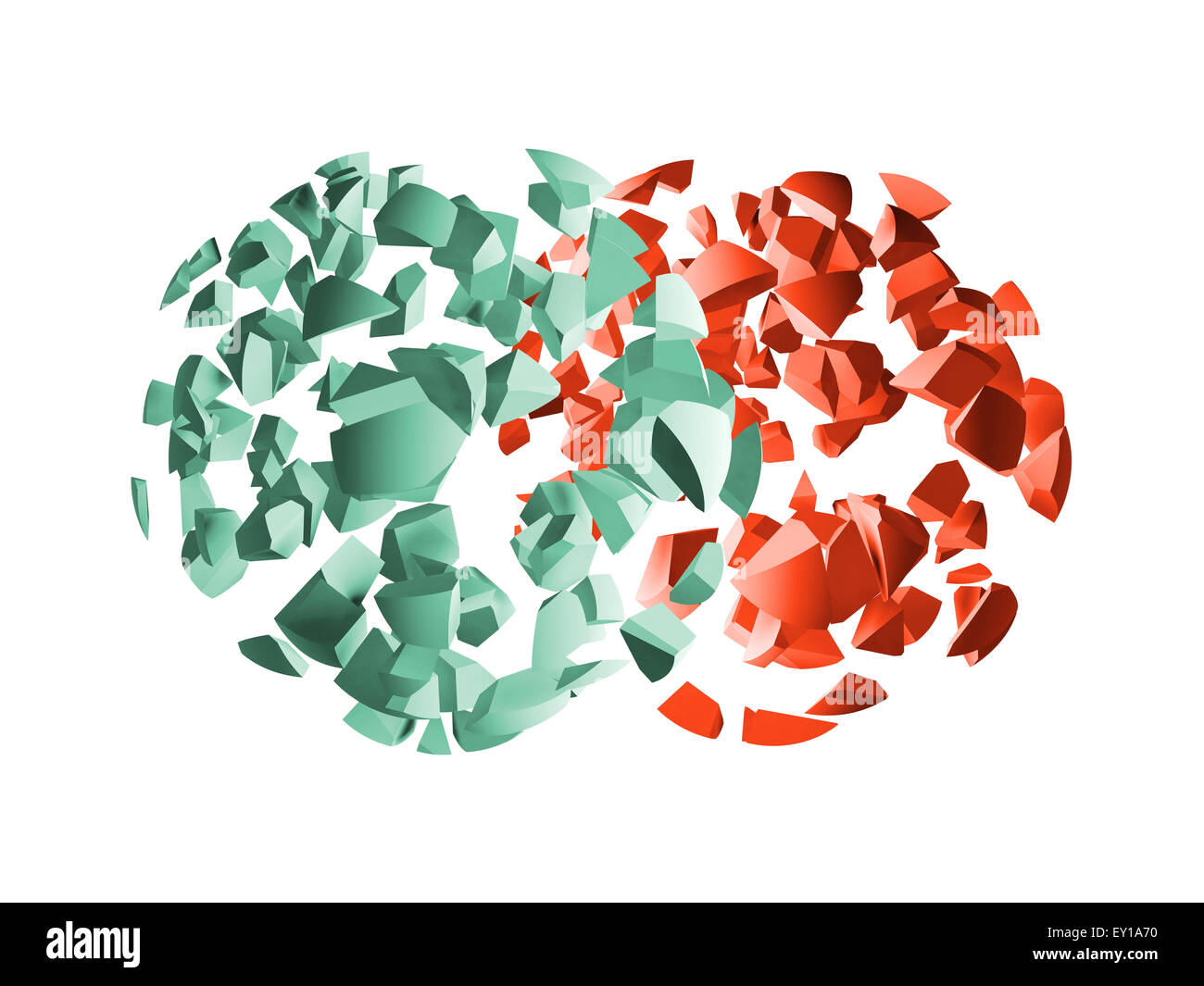3d rouge et verte fragments sphères explosion isolé sur fond blanc Banque D'Images