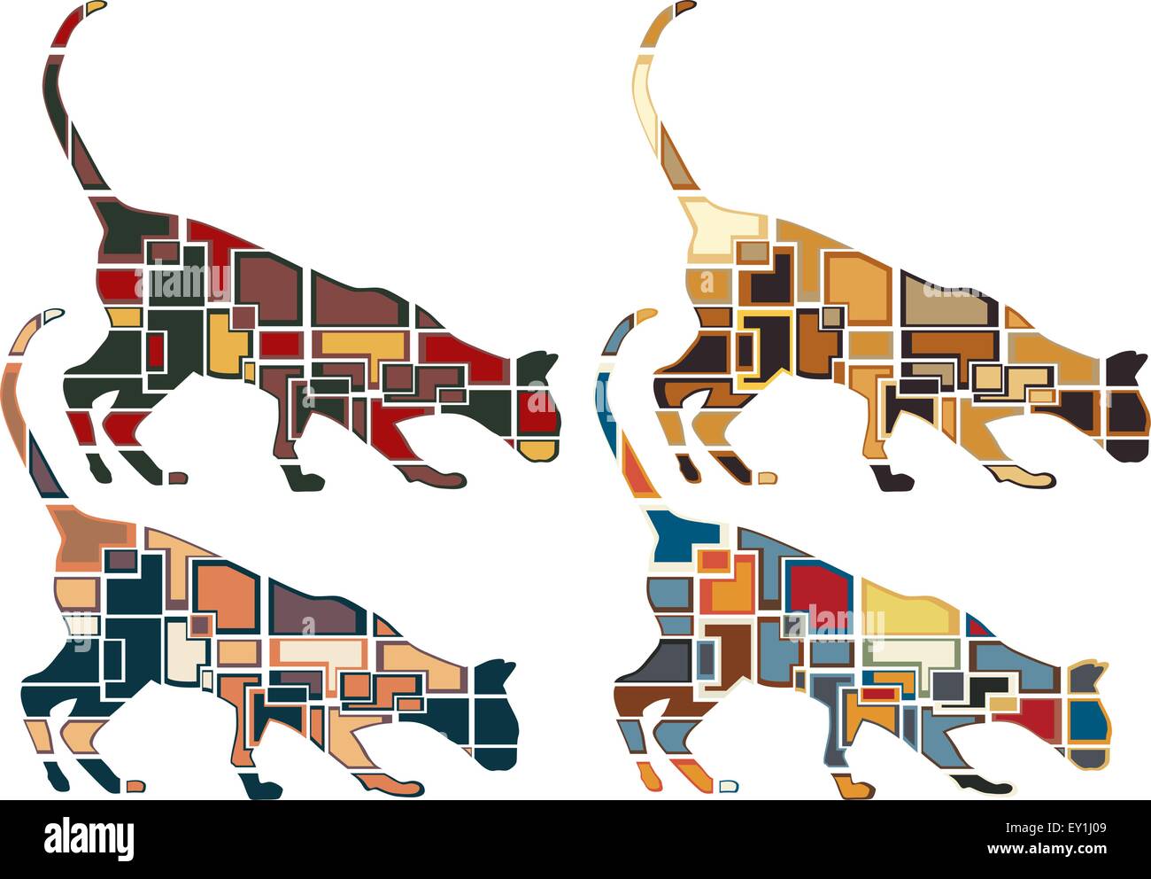 Ensemble d'eps8 vecteur coloré modifiable mosaïque illustrations d'un chat curieux Illustration de Vecteur