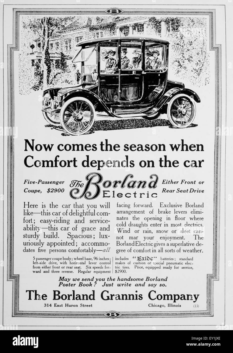 Grannis Borland Borland Entreprise publicité pour l'automobile électrique, 1913 Banque D'Images