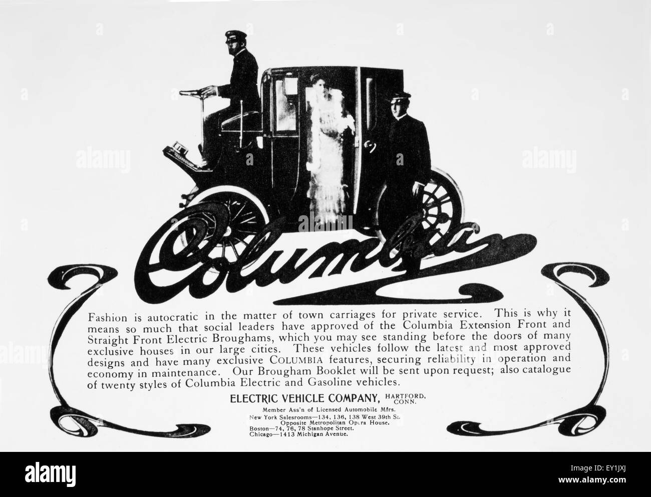 Publicité de l'entreprise véhicule électrique pour Columbia 848 Automobile électrique, vers 1904 Banque D'Images