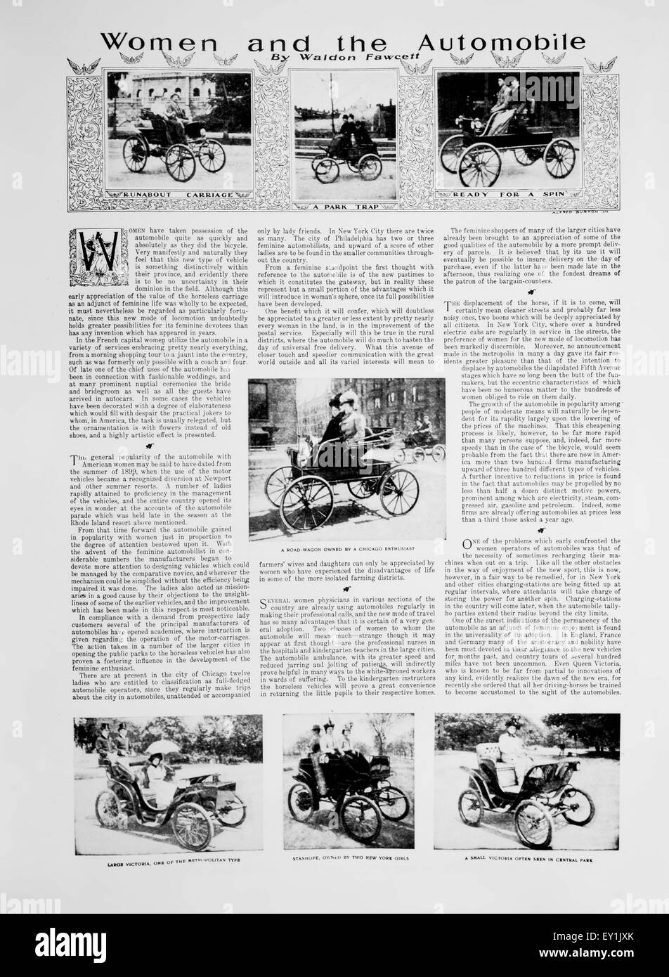 "Les femmes et l'Automobile', par Walden Fawcett, Article sur les femmes Les exploitants d'automobiles électriques, vers 1905 Banque D'Images