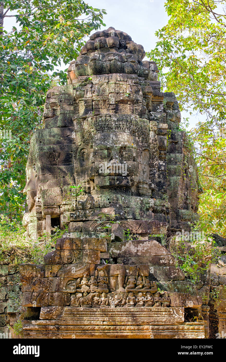 Statues temple Bayon, Angkor, Siem Reap, Cambodge Banque D'Images