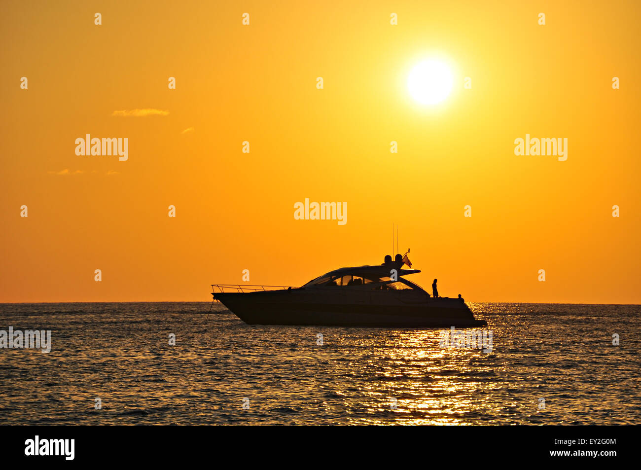 Bateau à voile silhouette sunset, Majorque, îles Baléares, Espagne Banque D'Images