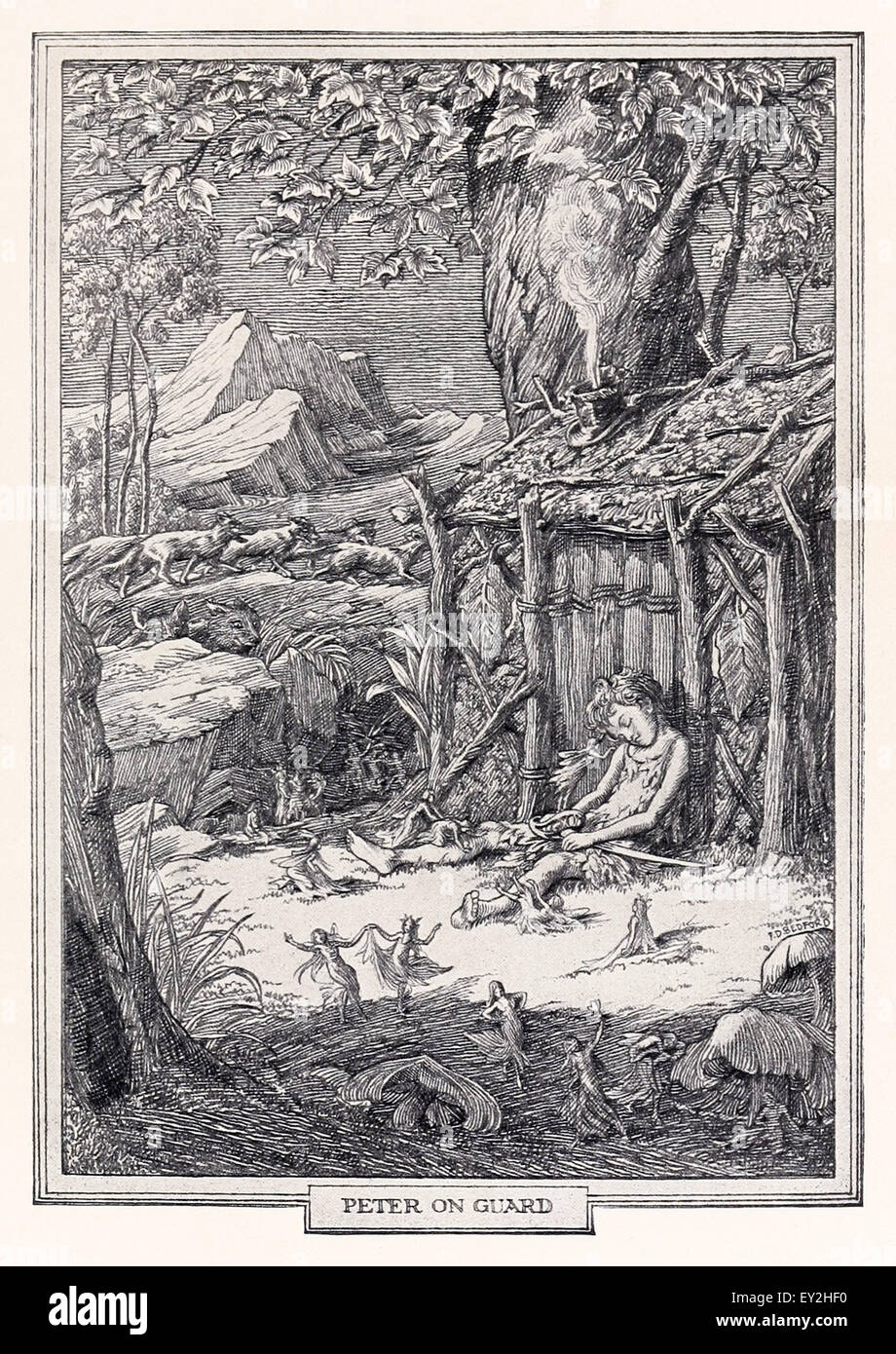 'Peter la garde du chapitre 6 "Peter & Wendy' par J.M. Barrie (1860-1937), illustration par F.D. Bedford (1864-1954). Voir la description pour plus d'informations. Banque D'Images