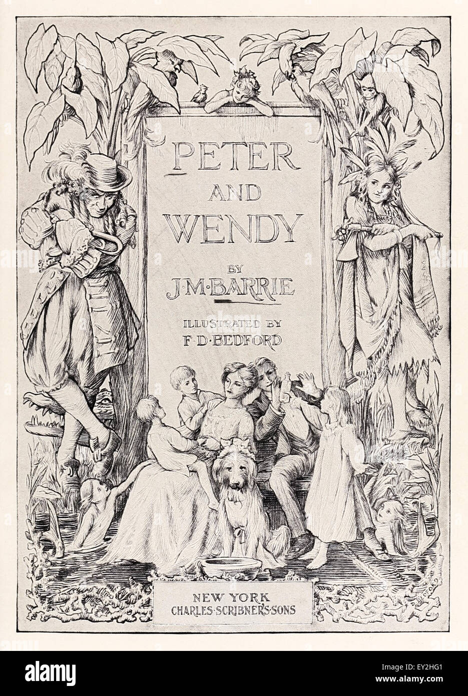 Frontispice de 'Peter & Wendy' par J.M. Barrie (1860-1937), illustration par F.D. Bedford (1864-1954). Voir la description pour plus d'informations. Banque D'Images