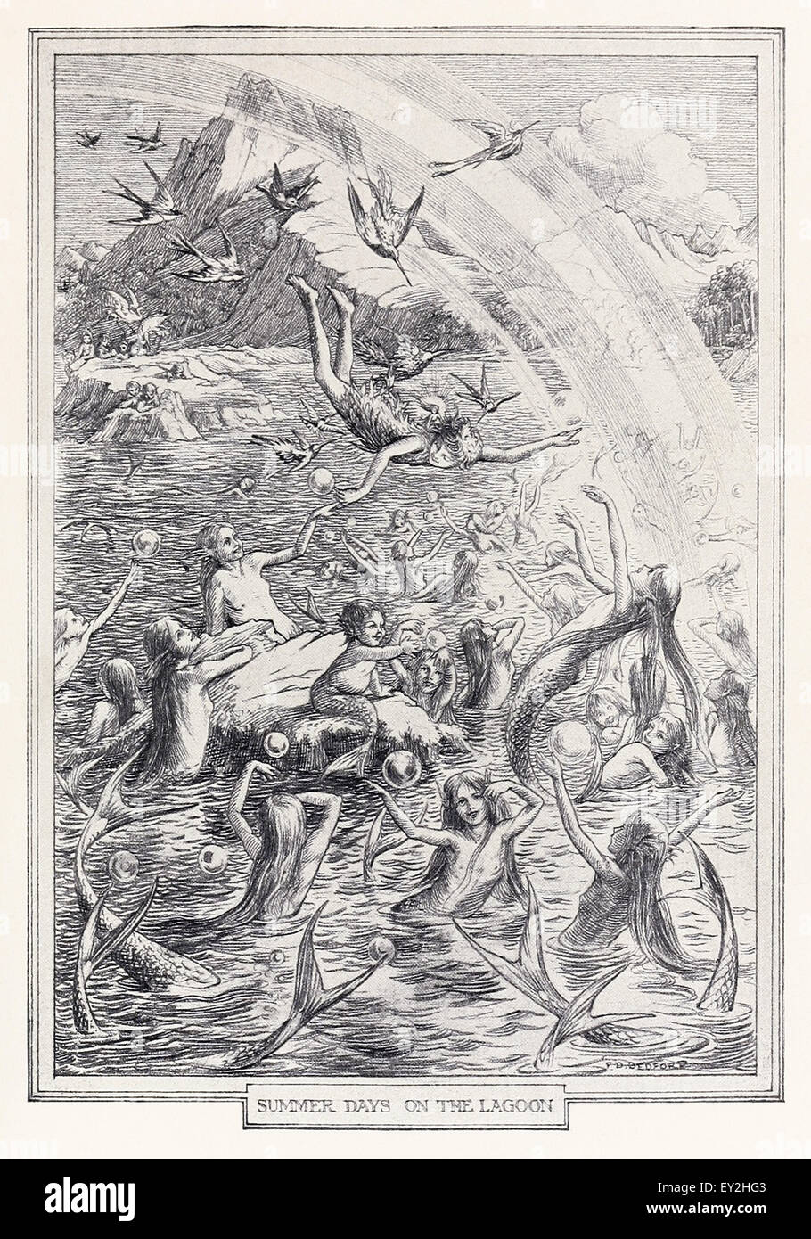 Jours d'été sur la lagune' du chapitre 8 intitulé "Peter & Wendy' par J.M. Barrie (1860-1937), illustration par F.D. Bedford (1864-1954). Voir la description pour plus d'informations. Banque D'Images