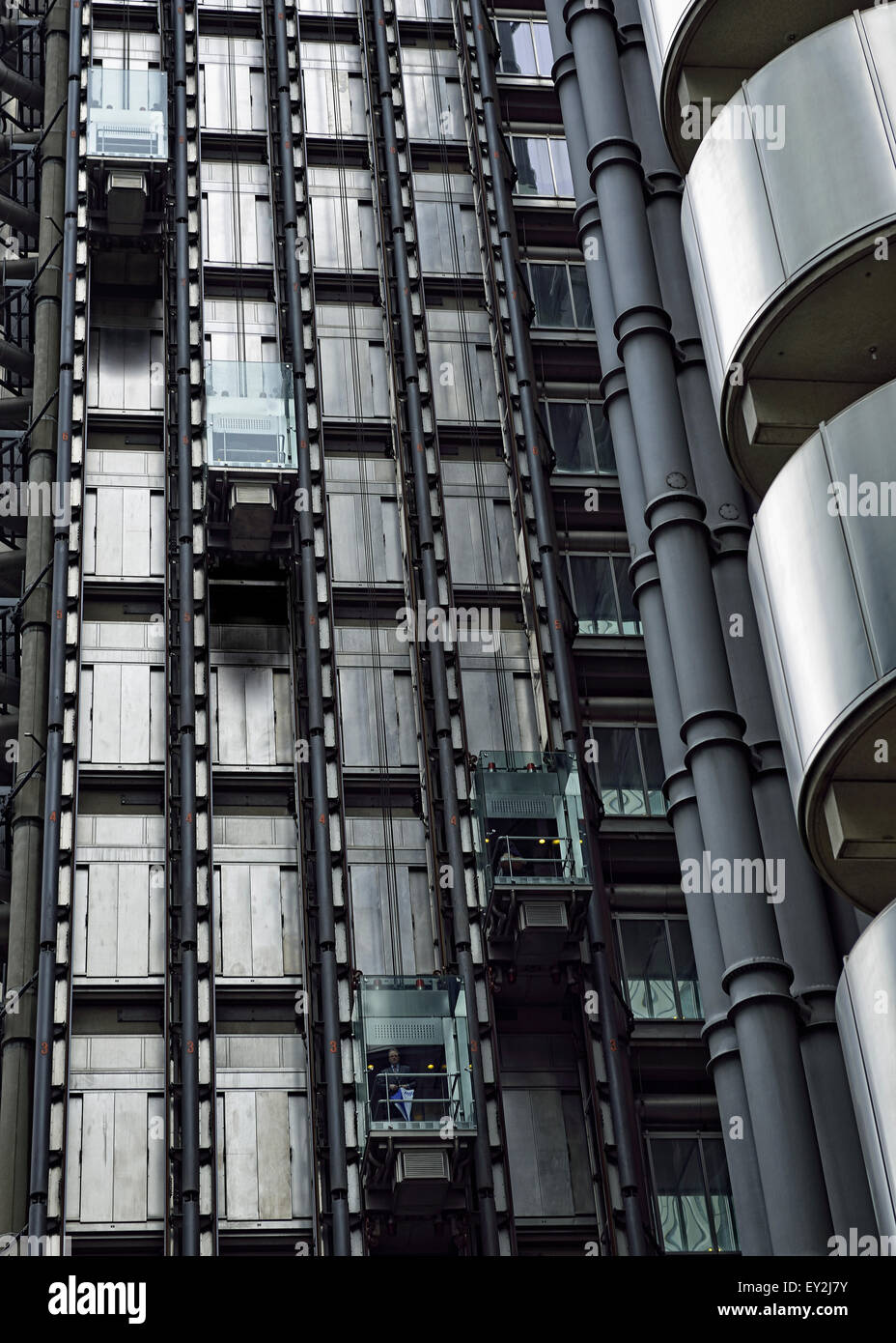 Lloyds Building Elevators, Londres, Royaume-Uni Banque D'Images