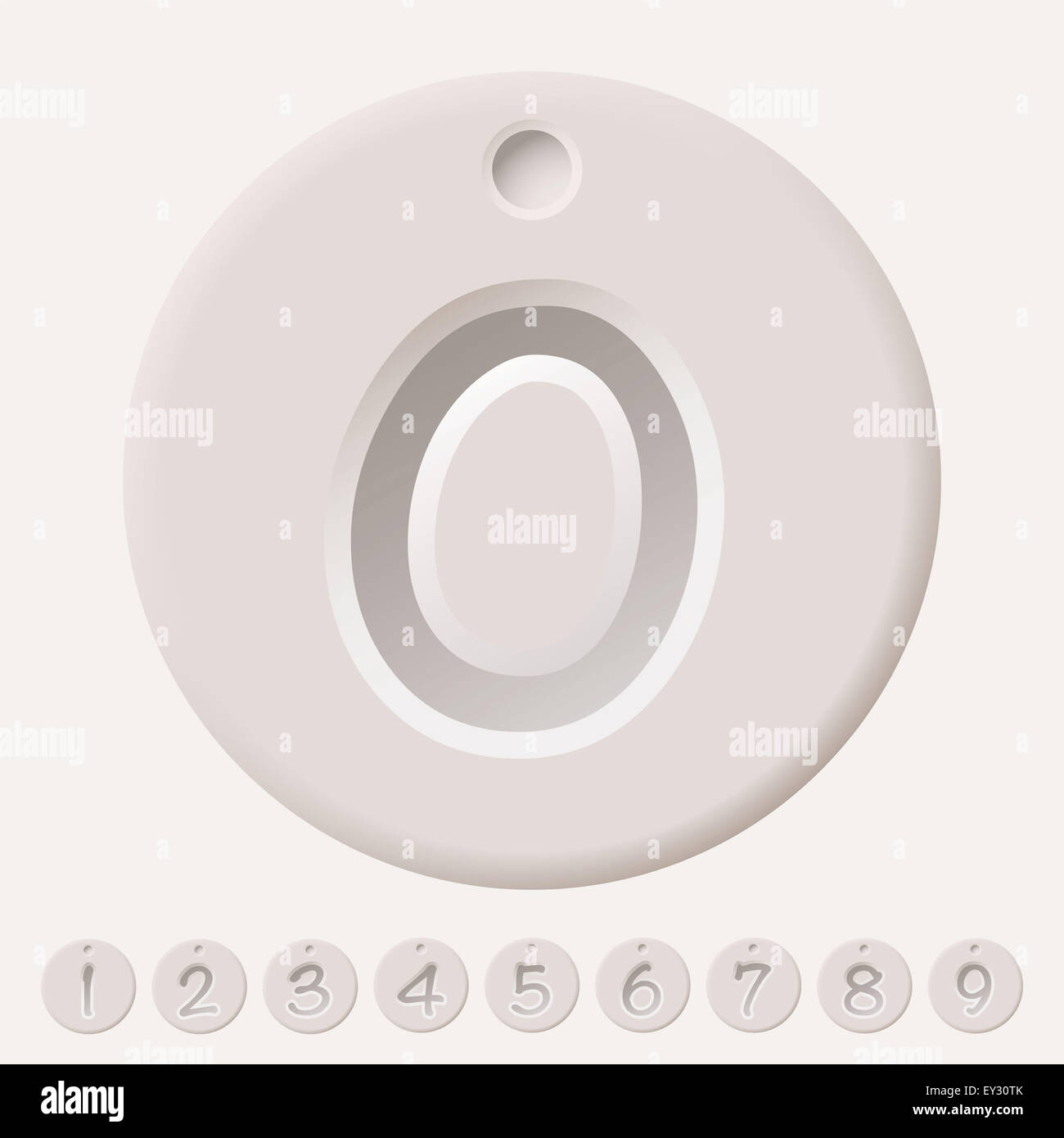 Nombre illustré Collection tags de 0 à 9 avec effet d'ombre Banque D'Images