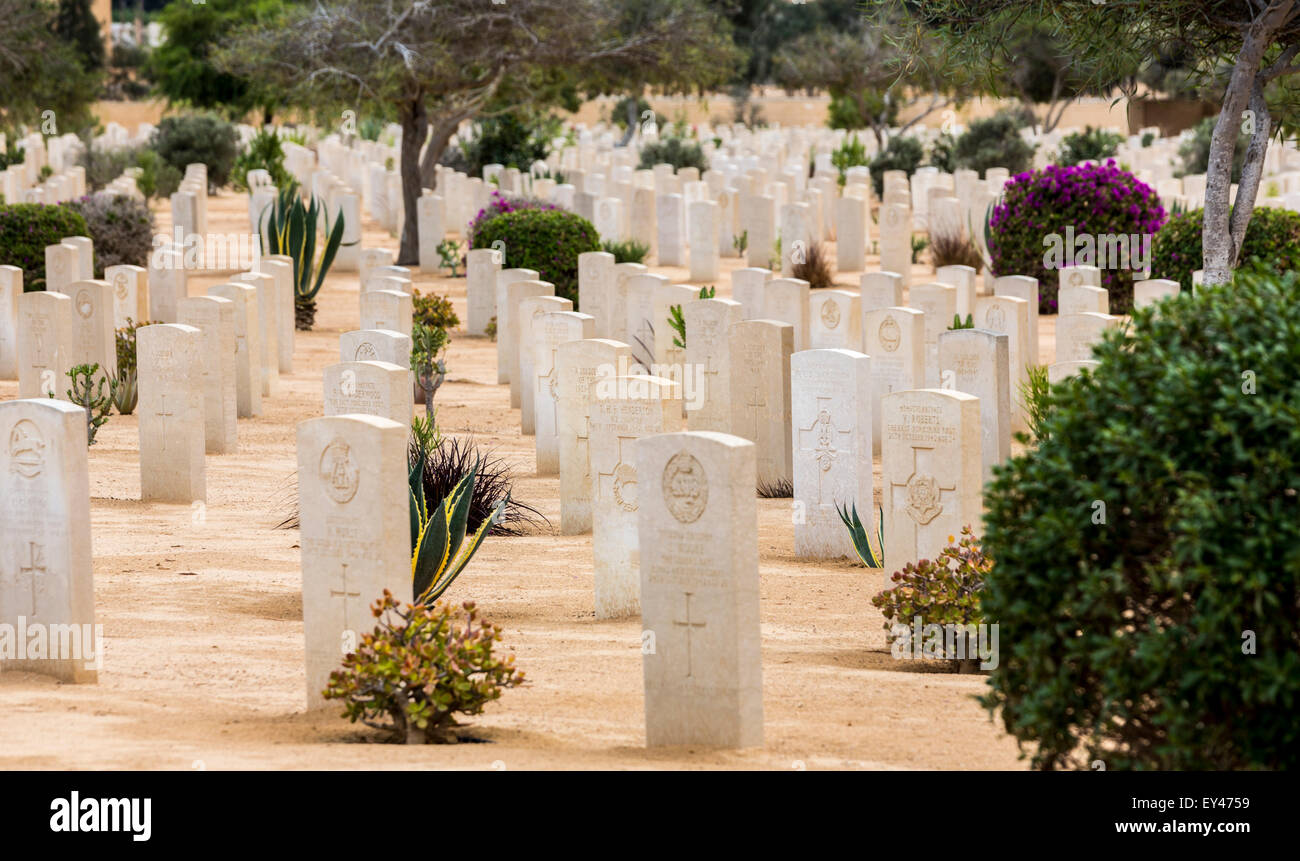 Rangées de tombes, alliés seconde guerre mondiale mémorial, El Alamein, en Égypte Banque D'Images
