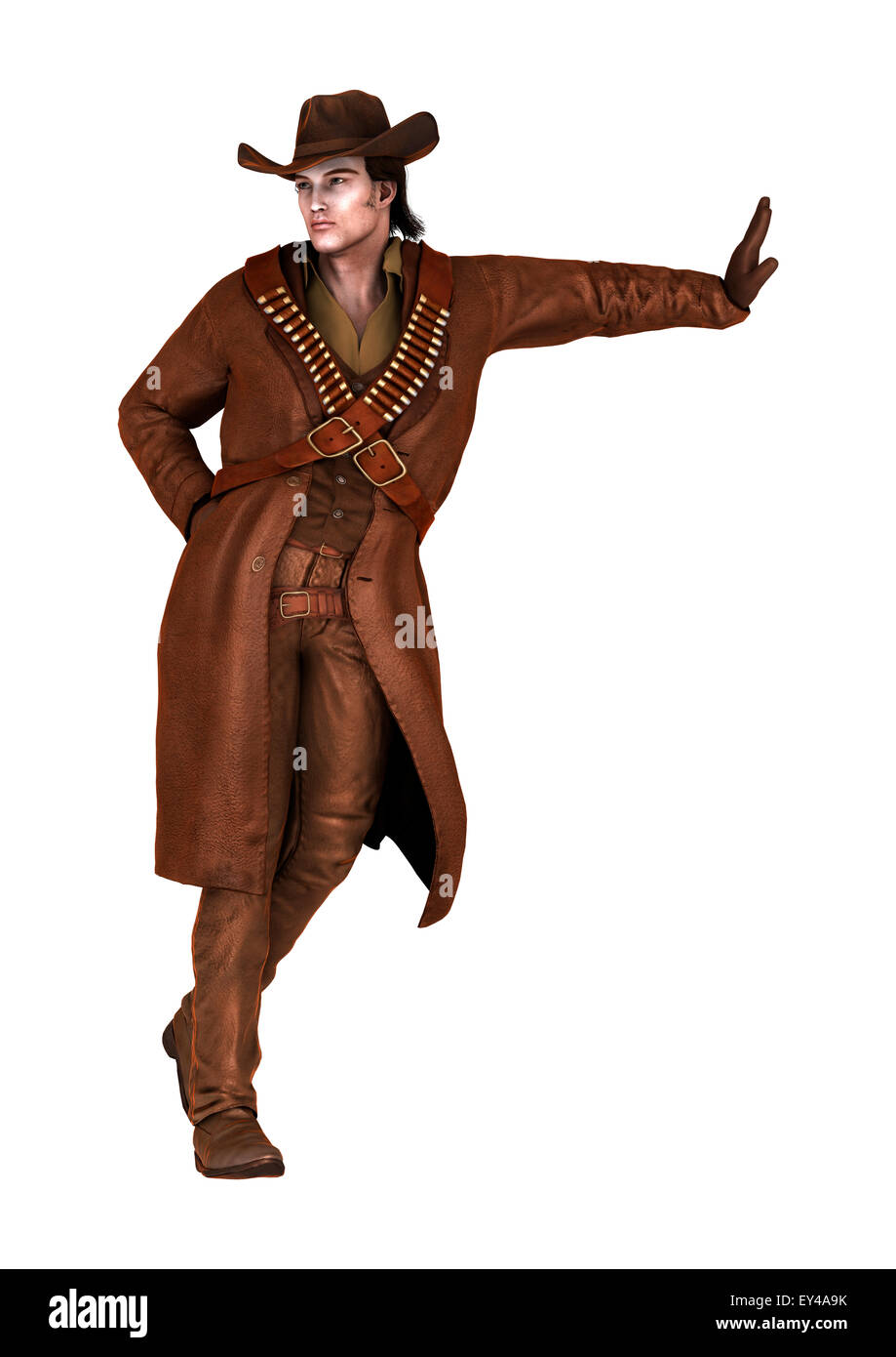 Numérique 3D render of a young beau cowboy isolé sur fond blanc Banque D'Images