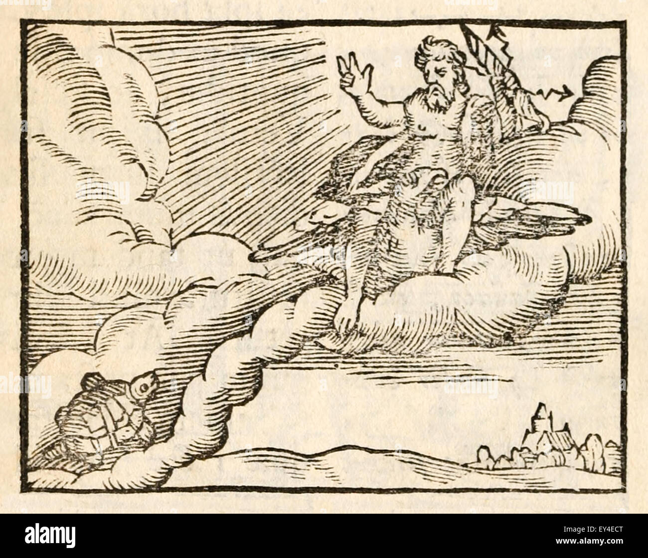 ' La tortue et les oiseaux" 17e siècle gravure sur bois illustrant les Fables d'Ésope. Voir la description pour plus d'informations. Banque D'Images