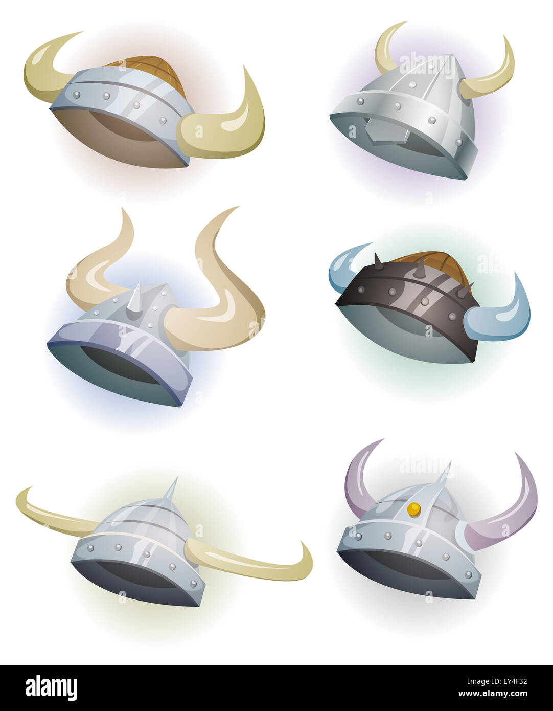 Illustration d'une série de casques de guerriers vikings et headpieces Banque D'Images