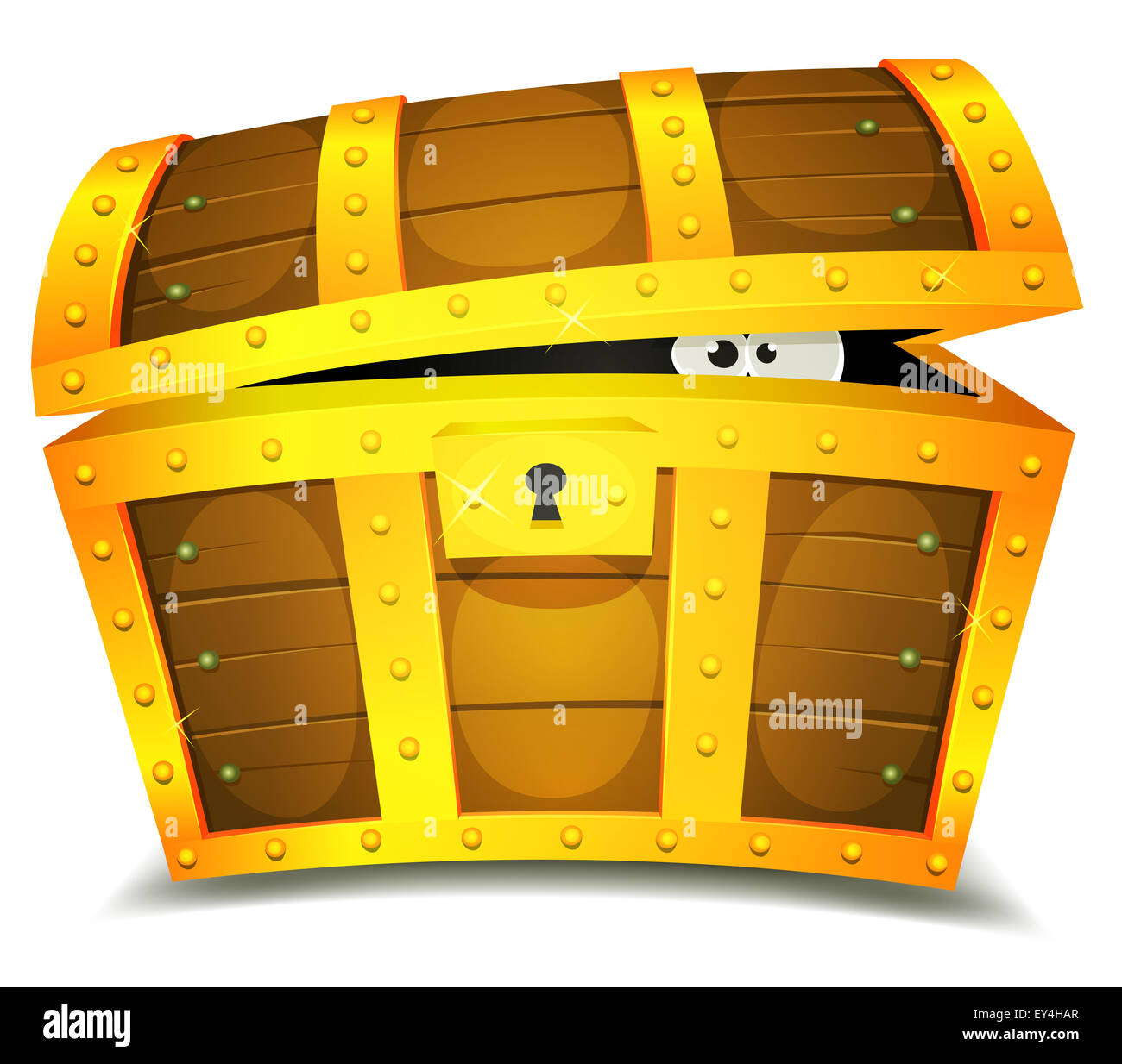 Illustration d'un coffre au trésor avec drôle de dessin animé yeux créature de l'intérieur d'espionnage Banque D'Images