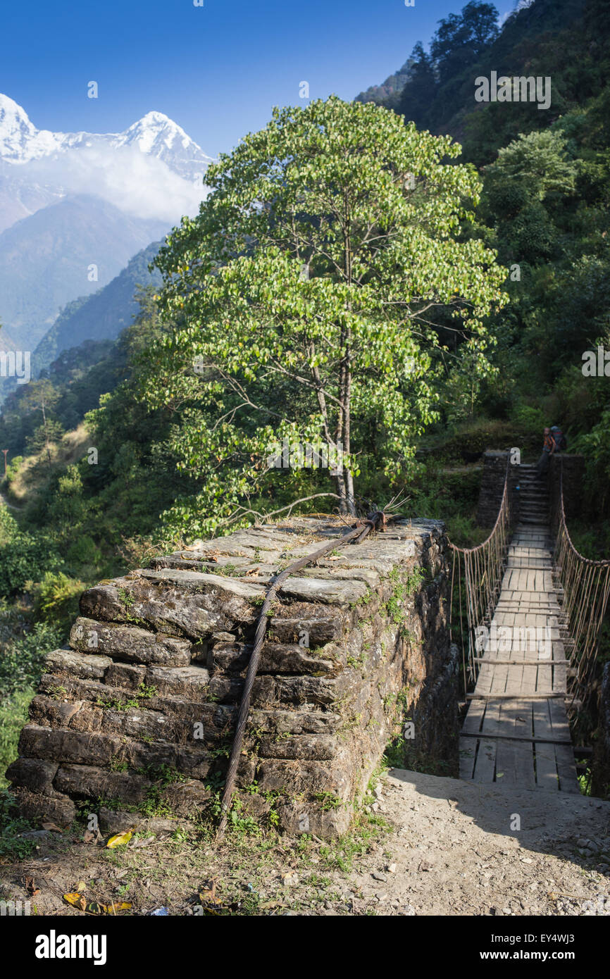 Pont suspendu sur le circuit de l'Annapurna Banque D'Images