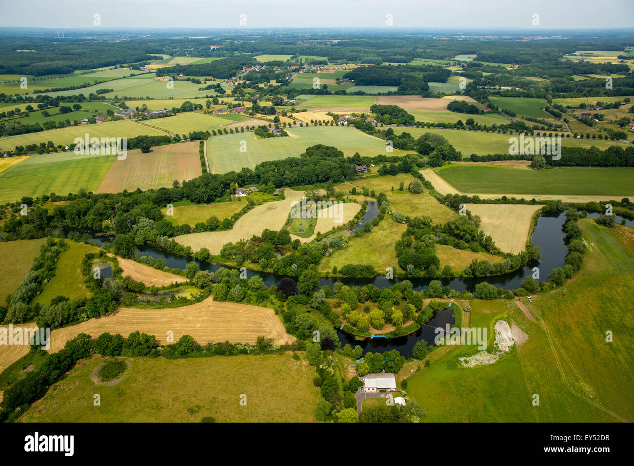 Lippeauen Meadows, méandres de la rivière Lippe, Bergkamen, Ruhr, Rhénanie du Nord-Westphalie, Allemagne Banque D'Images